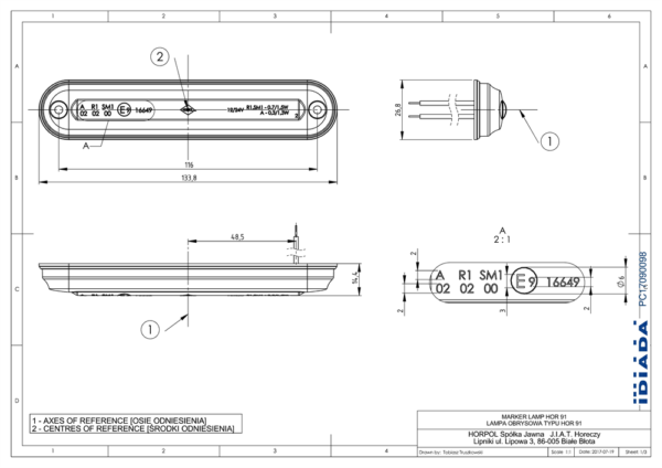 Sidomarkeringsljus Gul, Graphite, 0,5m, DV