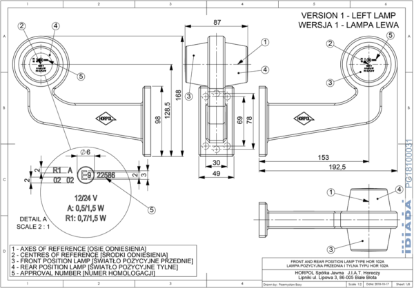 Sidomarkeringsljus, Röd/Orange, Flex 90°, 5m, Graphite, DV