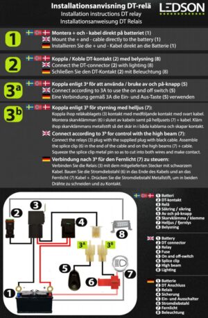 DT-relä med knapp 12V (1 eller 2 DT-kontakter)