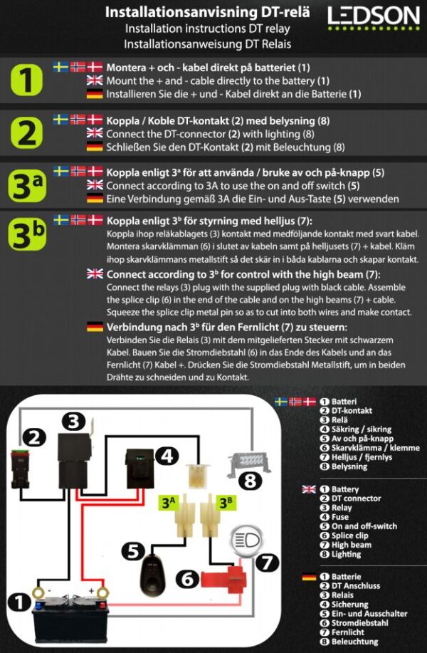 DT-relä med knapp 12V (1 eller 2 DT-kontakter)
