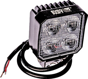 Premium Parts CM-2020S Mini LED-arbetslampa med fäste och anslutningskabel, sedd snett framifrån
