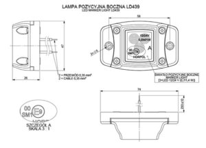 Horpol Positionsljus Röd, 0,23m, DV – 74x47x25 mm