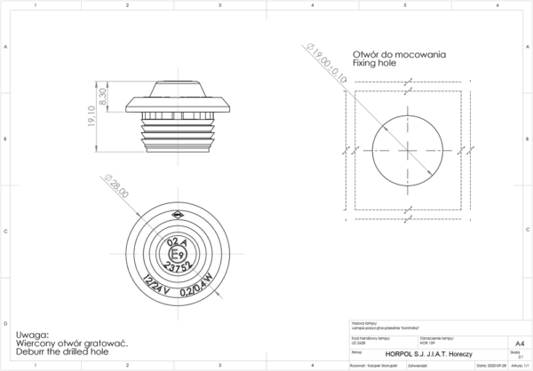 Horpol Positionsljus Vit, 0,5m, DV – Ø28x19,1 mm