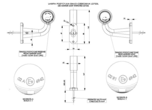 Horpol Positionsljus, Röd/Vit, Flex kort 90°, 0,45m, vänster, DV – 146x32x145 mm