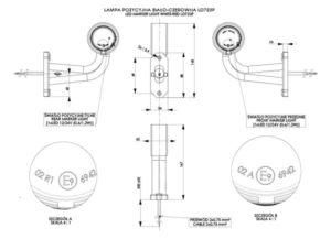 Horpol Positionsljus, Röd/Vit, Flex kort 90°, 0,45m, höger, DV – 146x32x145 mm