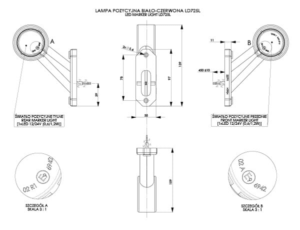 Horpol Positionsljus, Röd/Vit, Flex kort 45°, 0,45m, vänster, DV – 109x32x138 mm