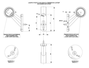 Horpol Positionsljus, Röd/Vit, Flex kort 45°, 0,45m, höger, DV – 109x32x138 mm
