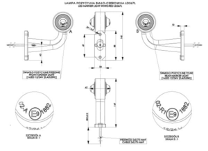Horpol Positionsljus, Röd/Vit, Flex kort 90°, 0,45m, vänster, DV – 146x62x145 mm