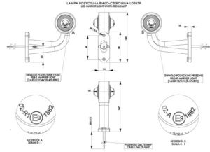 Horpol Positionsljus, Röd/Vit, Flex kort 90°, 0,45m, höger, DV – 146x62x145 mm