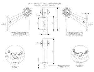 Horpol Positionsljus, Röd/Vit, Flex lång 45°, 0,45m, vänster, DV – 168x60x154 mm