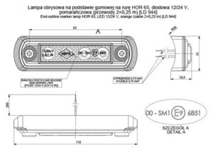 Horpol Sidomarkeringsljus Gul, 0,25m, DV – 110x31x18,5 mm