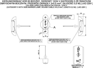 Blinkers med sidomarkeringsljus, oval, Kat 5, 0,5m, DV