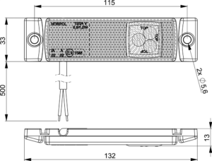 Horpol Sidomarkeringsljus Gul m. vinkelfäste, 0,45m, DV – 134x55x21 mm