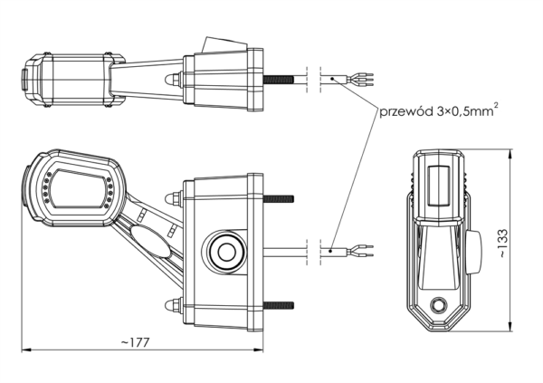 Horpol Sidomarkeringsljus, Flex, höger, sensor, 1,5m, DV – 177x133x37 mm
