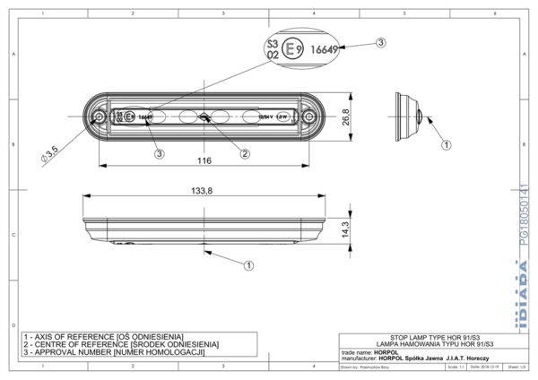 Bromsljus 134mm, 0,5m, DV