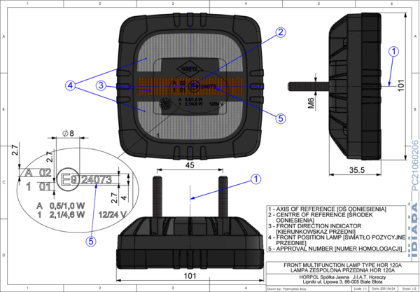 Frontlampa, blinkers-, positionsljus, 1m, DV