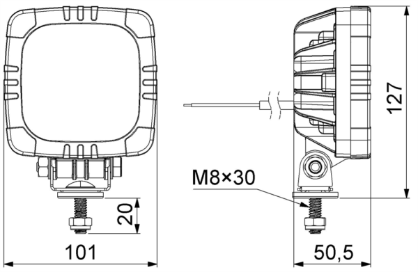 Frontlampa, blinkers-, position-, färdljus, skruvfäste, 1m, DV