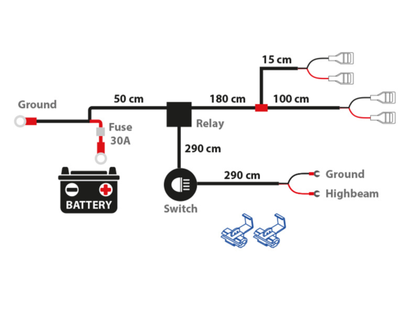 Extraljuskablage för 2 ljus, med relä, brytare, HD – 12V
