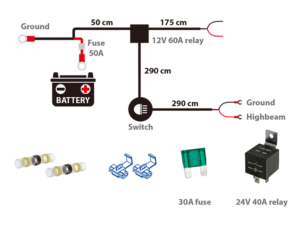 Extraljuskablage för 1 ljus, med relä, brytare, HD – 12V