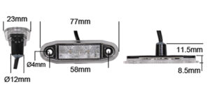 Sidomarkeringsljus, 2LED, Gul, DV – 77x23x23 mm