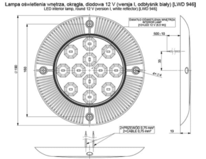Horpol Innerbelysning rund, 6,5W, 0,5m, 12V, vit reflektor