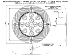 Horpol Innerbelysning rund, 7,3W, 0,5m, 24V, vit reflektor
