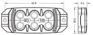 F3S, 6LED, Gul, 2,5m kabel, DV