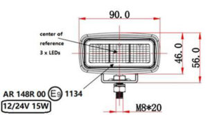 Backljus, 3-LED reflektor, 15W, DV