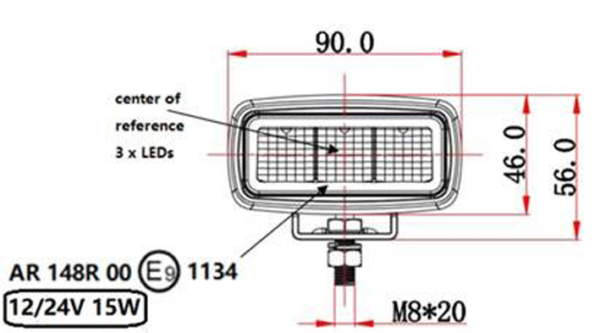 Backljus, 3-LED reflektor, 15W, DV