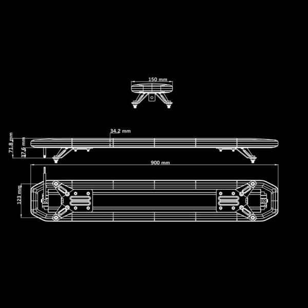 Skylord EXP varningsljusramp 900mm, 10-32V, 24 blixtmönster, 2,5m kab