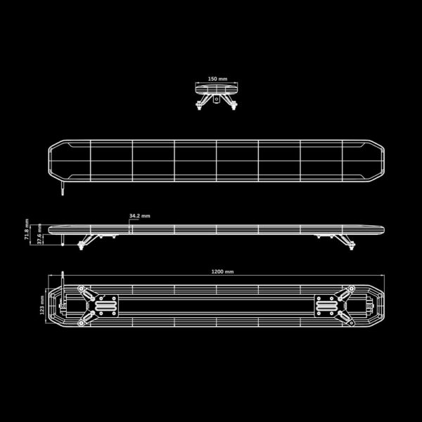 Skylord EXP varningsljusramp 1200mm, 10-32V, 24 blixtmönster, 2,5m kab