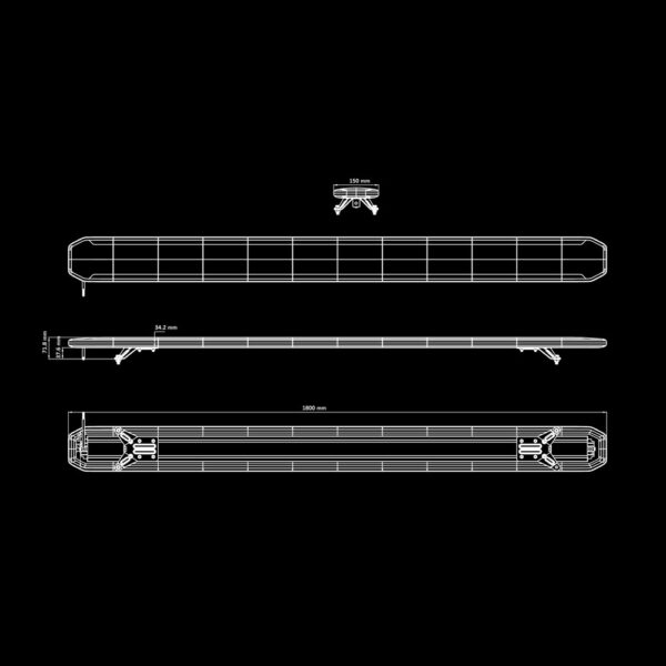 Skylord EXP varningsljusramp 1800mm, 10-32V, 24 blixtmönster, 2,5m kab