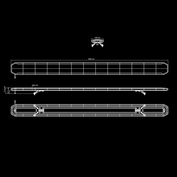 Skylord EXP varningsljusramp 2000mm, 10-32V, 24 blixtmönster, 2,5m kab