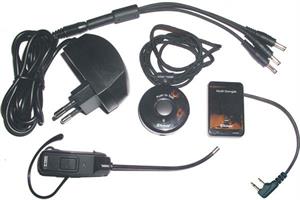 Bluetoothkit med vinklad Icom-kontakt – headset, dongel och PTT