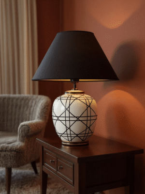 New York bordslampa Svartvit 45 cm