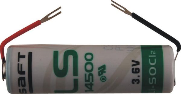 SAFT ER6 / LS14500 litiumbatteri med kabel och gaffel – 3,6 V, 2250 mAh